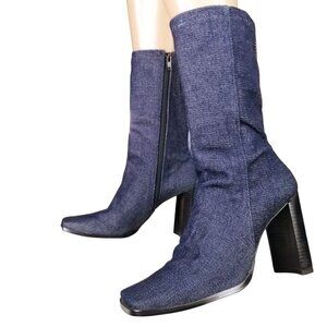 Y2k 90s luichiny high heel square toe denim boots size 7